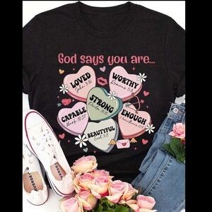 Black Graphic Tee with Heart Design